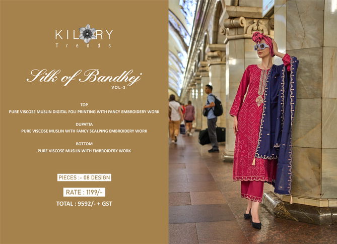 Kilory Silk Of Bandhej Vol 3 Designer Digital Printed Salwar Kameez Wholesale Shop In Surat
